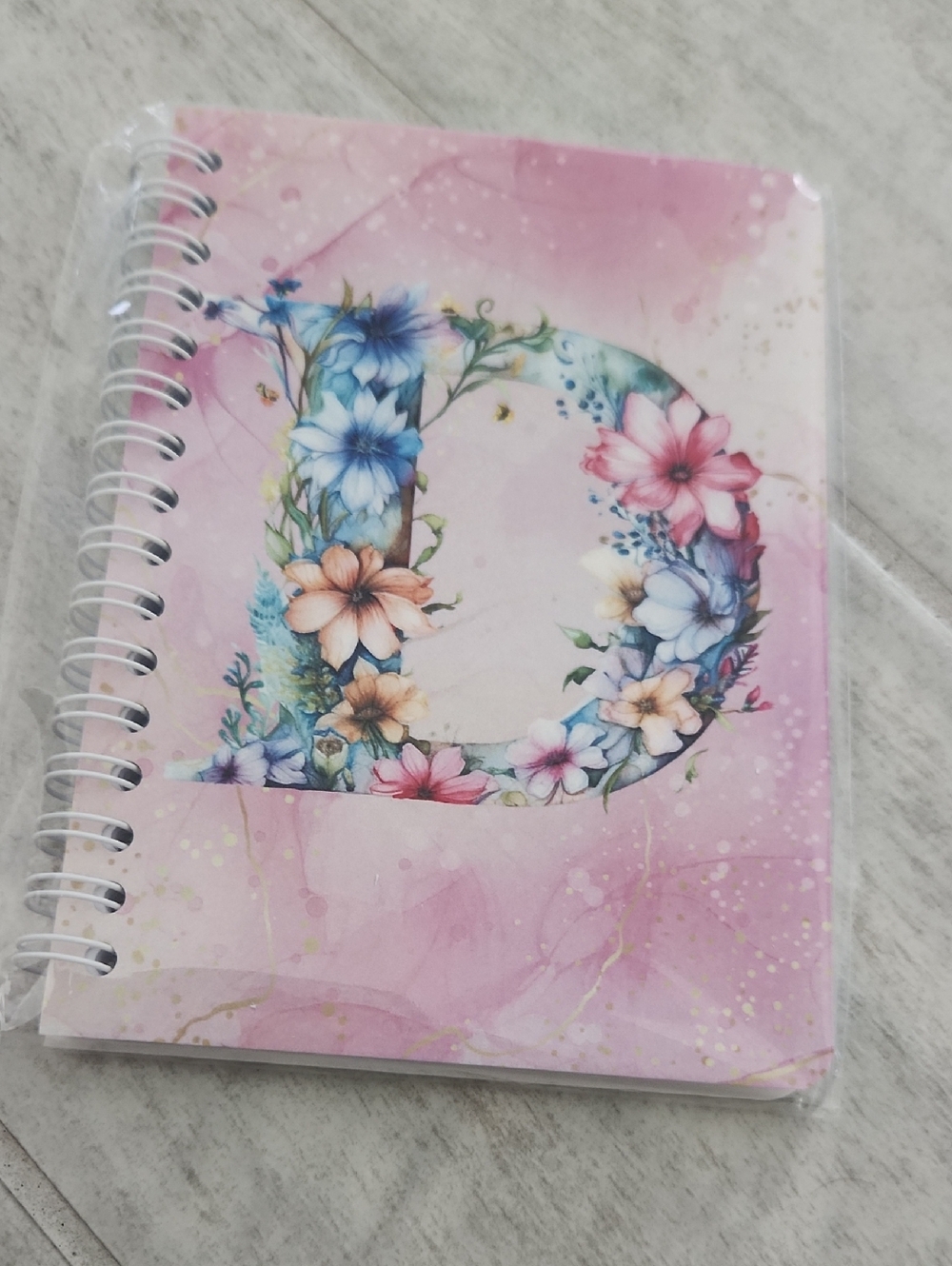 🌴🐻 Floral 'D' Monogram Spiral Notebook - Pink